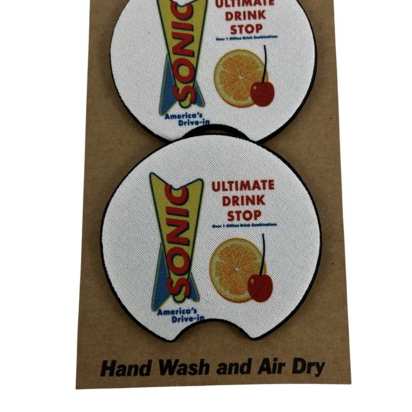 Car Coasters Sonic Drive-in Soda Pop Beverage Set of 2 Neoprene Absorbent - Picture 8 of 9